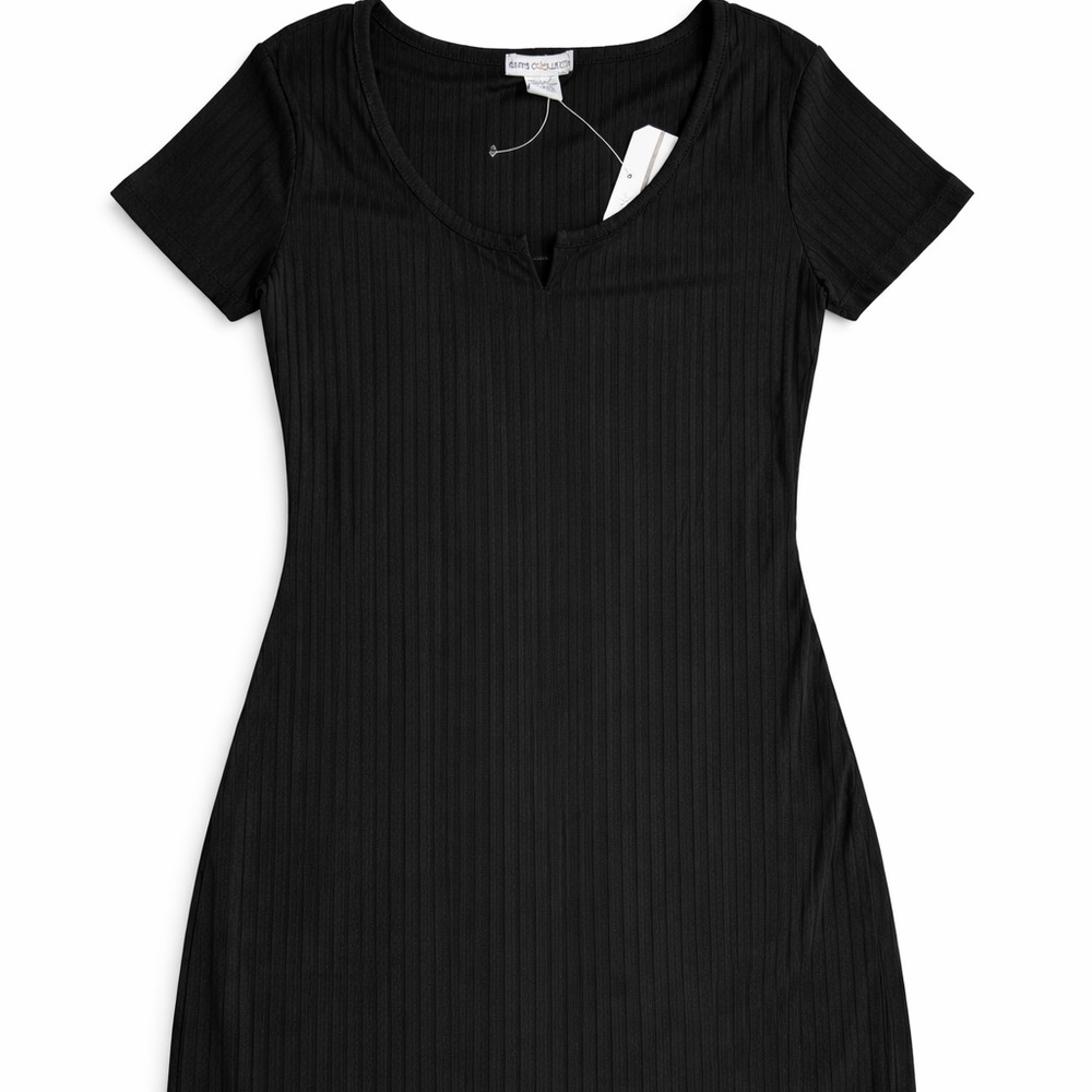 Black Ribbed Short Sleeve Bodycon Dress